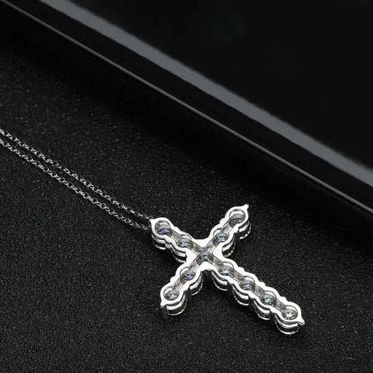 Full Moissanite Cross Pendant Necklace Original 925 Sterling Sliver Chain Plated 18K White Gold Fine Necklace for Women Jewelry