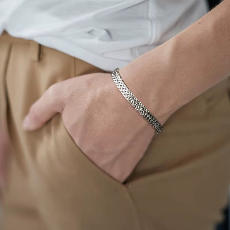 Stylish Stainless Steel Bali Foxtail Chain Bracelet for Men,Double Franco Link Chain Bracelets,Armband Male Jewelry