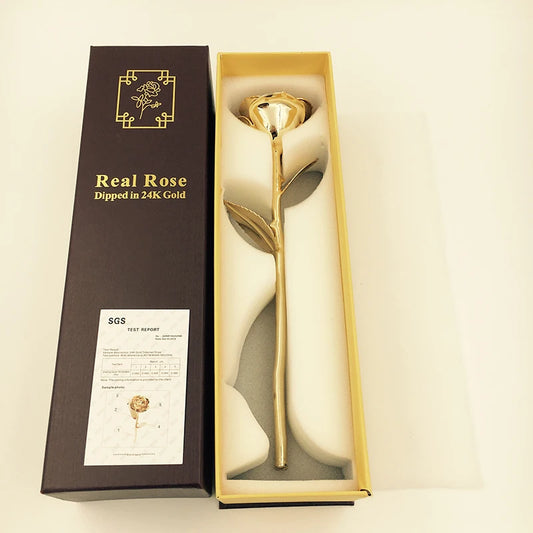 Real Nature Rose 24K Gold Dipped Rose Artificial Rose Flower with Gift Box Red Gold Rose for Lover
