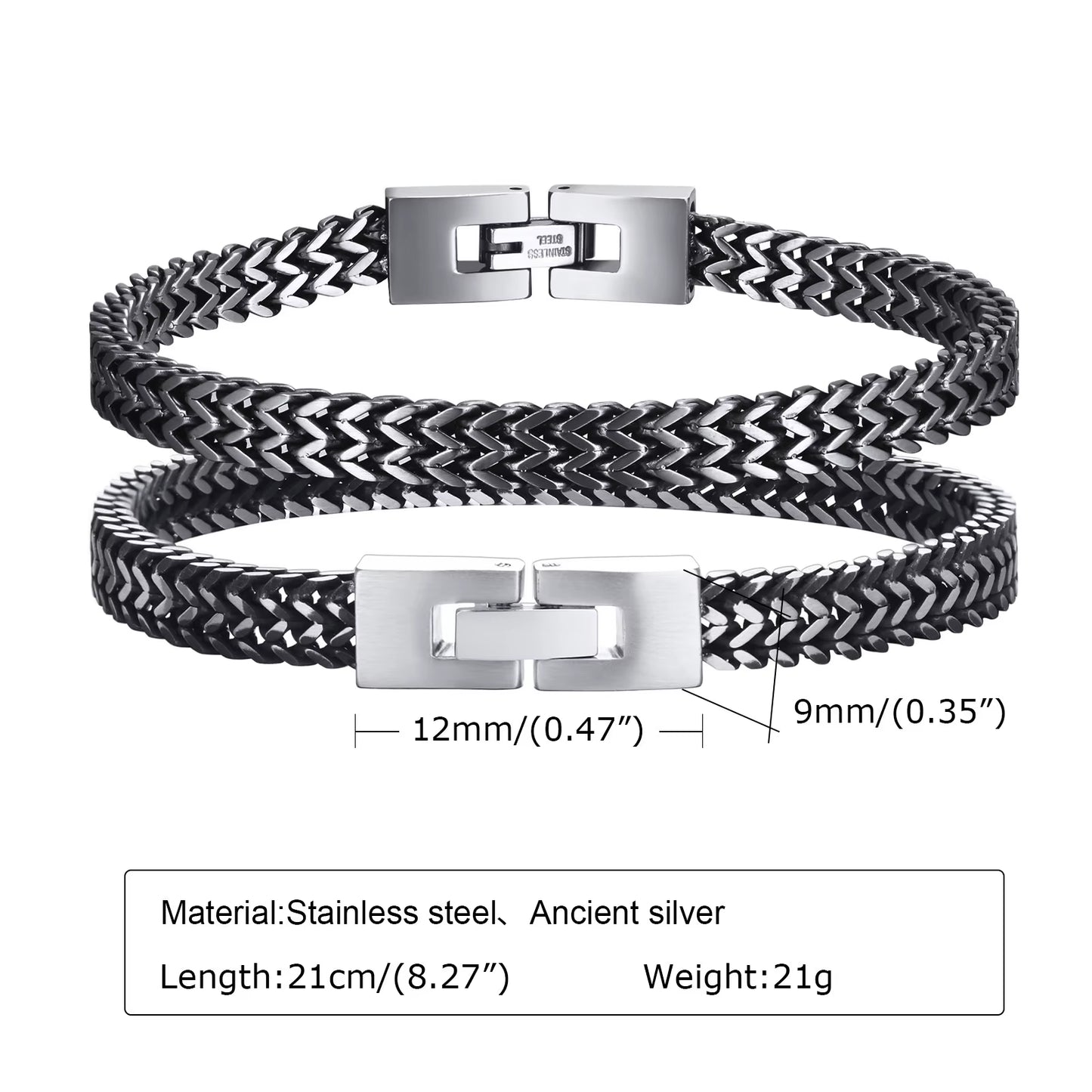 Stylish Stainless Steel Bali Foxtail Chain Bracelet for Men,Double Franco Link Chain Bracelets,Armband Male Jewelry